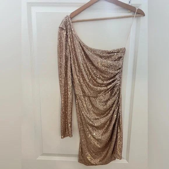 Meshki | Dresses | Meshki Gold Sequin One Shoulder Mini Dress Size S |  Poshmark